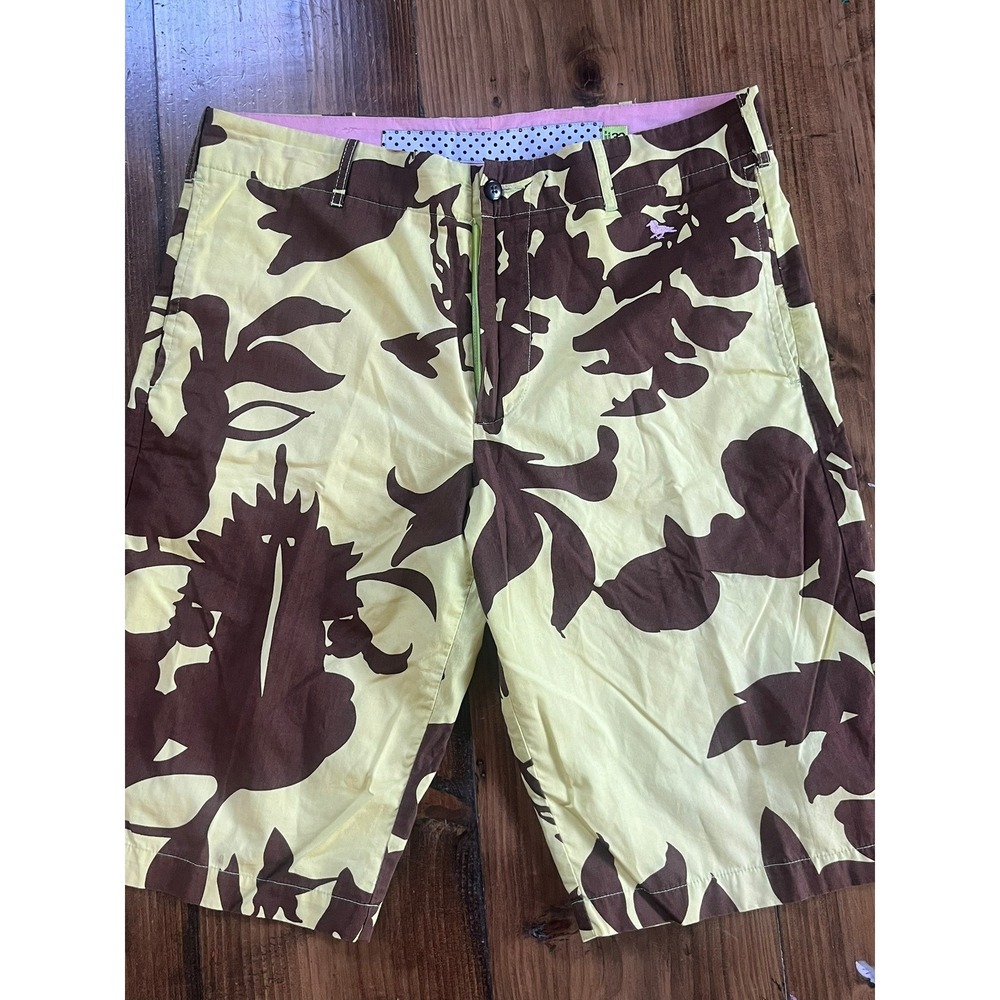 Triple‎ Five Soul Mens Abstract Floral Camo Shorts Yellow Brown Size 32